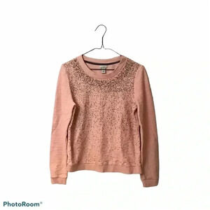 Hinge Beaded Terry Sweater beaded Pink  Size Small